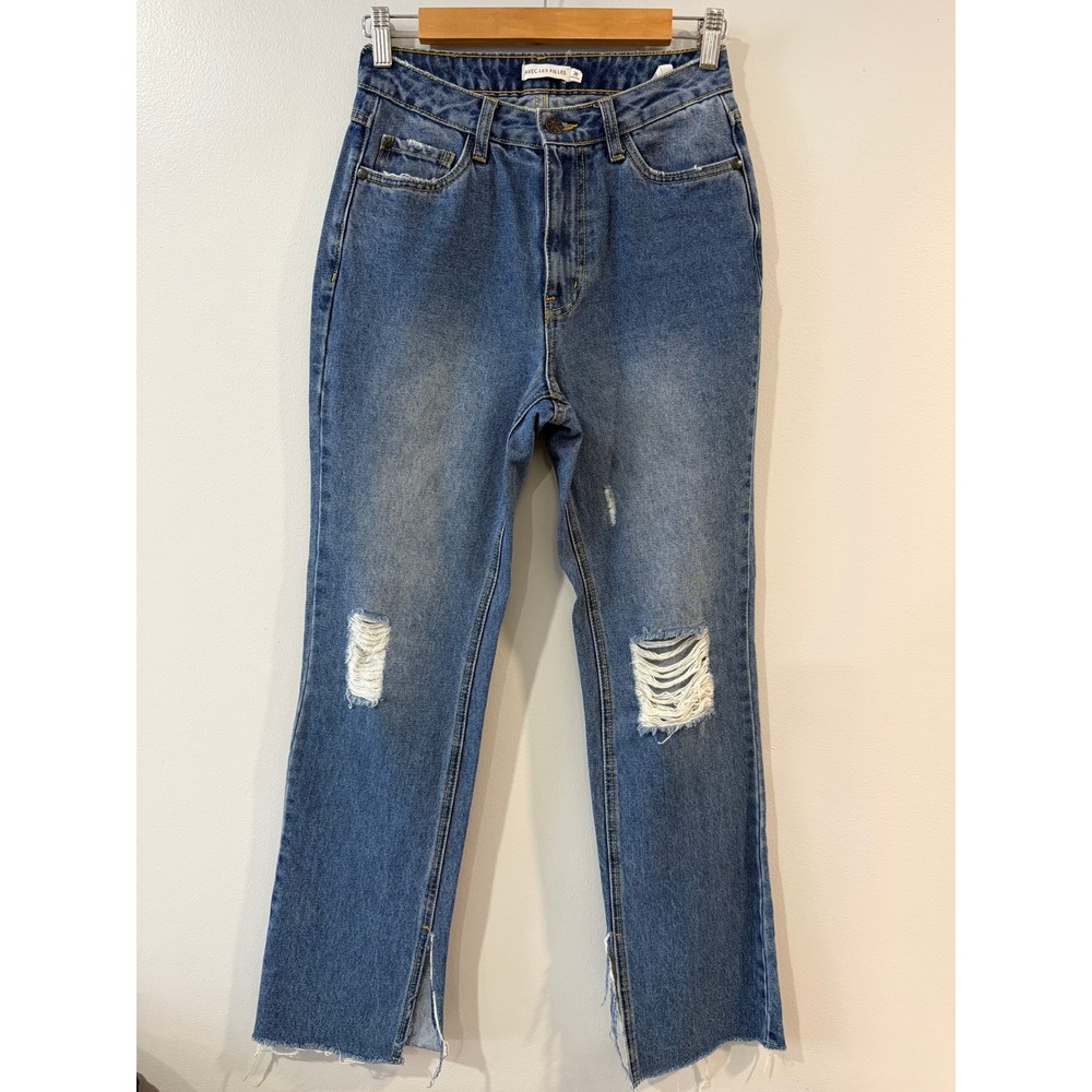 Avec Les Filles Distressed Straight Leg Jeans Side Slit Size 26